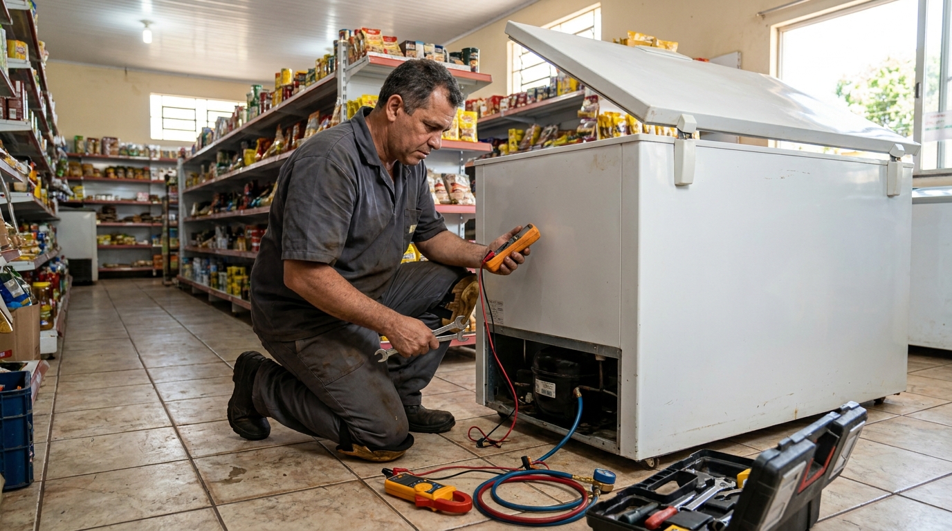 Troca de termostato de freezer em atendimento em Guarulhos‑SP